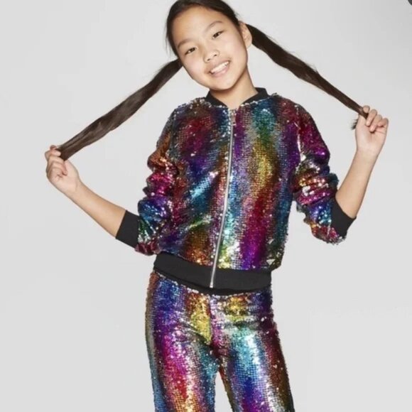JoJo Siwa JoJoโs Closet Pink Black Flip Sequin Bomber Jacket Nickelodeon 7/8 M - Picture 1 of 5